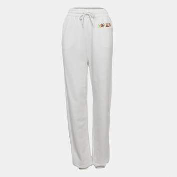 Pre Owned Moschino Couture White Logo Print Cotton Knit Joggers S