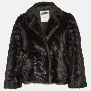 Pre Owned Moschino Couture Brown Faux Fur Single Breasted Coat XS