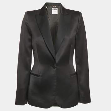 Pre Owned Moschino Couture Black Satin No Smoking Applique Detail Blazer M
