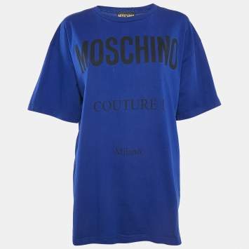 Moschino Couture Blue Logo Print Jersey Loose Fit T-Shirt L