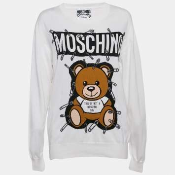 Moschino Couture White Teddy Print Cotton Crewneck Sweatshirt S