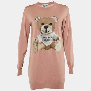Moschino Couture Pink Wool Bear Appliqued Sweater Dress XS