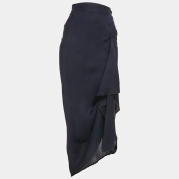 Pre Owned Moschino Couture Navy Blue Satin Flared Maxi Skirt M
