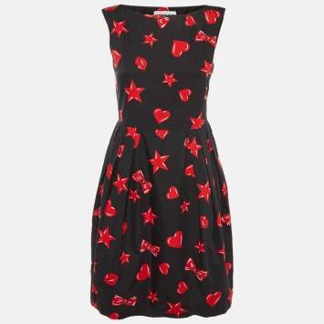 مملوكة مسبقًا Moschino Couture Black Printed Cotton & Silk Mid Dress S