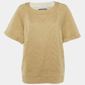 مملوكة مسبقًا Moschino Couture Gold Metallic Quilted Knit Top M