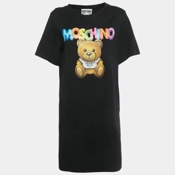 مملوكة مسبقًا Moschino Black Teddy Print Jersey T-Shirt Dress L