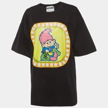 Pre Owned Moschino Couture Black Printed Jersey T-Shirt L