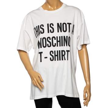 Pre Owned Moschino Couture White Jersey Quote Print T-Shirt M