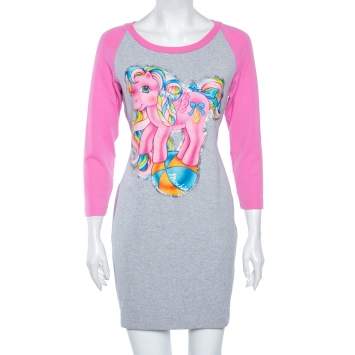 Pre Owned Moschino Couture Grey & Pink Cotton My Little Pony Printed Mini T-Shirt Dress L 