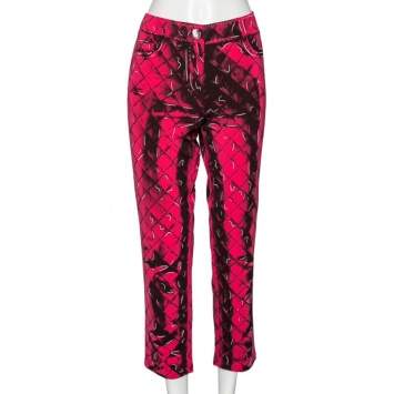 Pre Owned Moschino Couture Pink Printed Crepe Side Zip Detailed Trouser M