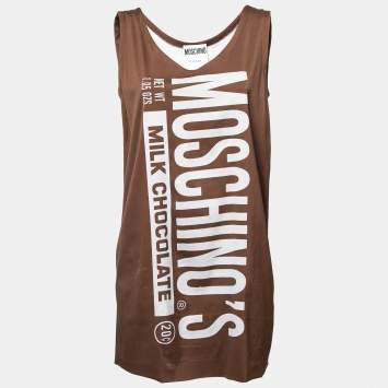 Pre Owned Moschino Couture Brown Logo Printed Dress M