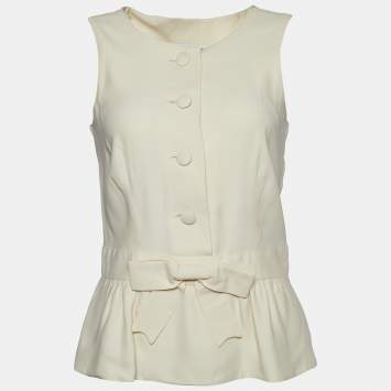 Pre Owned Moschino Couture Cream Crepe Bow Detail Button Front Top M