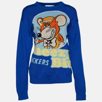 Pre Owned Moschino Couture Blue Cheezy Bits Wool Intarsia Knit Long Sleeve Jumper S