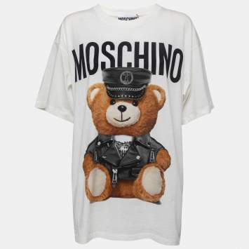 Pre Owned Moschino Couture White Cotton Teddy Bear Oversized T-Shirt M