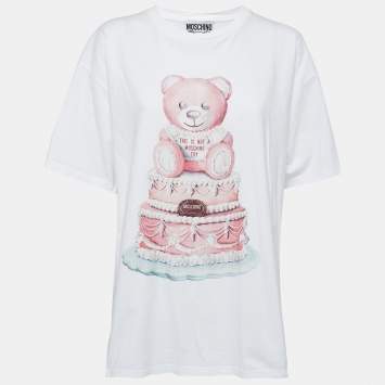 Pre Owned Moschino Couture White Cotton Teddy Bear Cake Print T-Shirt L