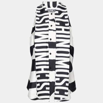 Pre Owned Moschino Couture Monochrome Printed Silk Neck Tie Detail Sleeveless Shirt M