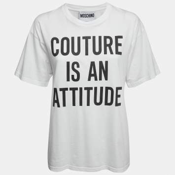 Pre Owned Moschino Couture White Cotton Graphic T-Shirt XXS