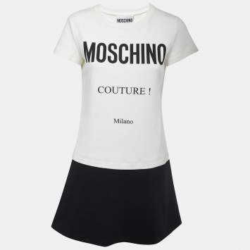 Pre Owned Moschino Couture White Cotton Knit Contrast Hem Mini Dress S