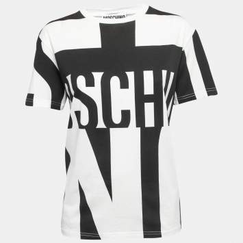 Pre Owned Moschino couture Monochrome Logo Printed Cotton Knit T-Shirt L
