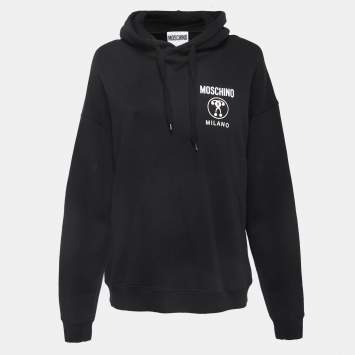 Pre Owned Moschino Couture Black Logo Print Cotton Hoodie L