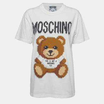 Pre Owned Moschino Couture White Logo Print Cotton Crew Neck Half Sleeve T-Shirt XS