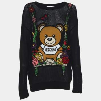 Pre Owned Moschino Couture Black Mesh Floral Teddy Bear Jumper L