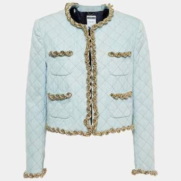 Pre Owned Moschino Couture Blue Faded Denim Quilted Chain Detail Jacket M