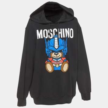 Pre Owned Moschino Couture Black Transformer Teddy Cotton Hoodie M