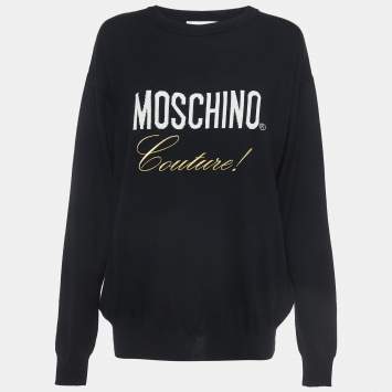 Pre Owned Moschino Couture Black Logo Detail Wool Sweater M