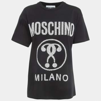 Pre Owned Moschino Couture  Black Logo Print Cotton Half Sleeve T-Shirt XS