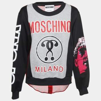 Pre Owned Moschino Couture Printed Cotton and Crepe Back Buttoned Sweatshirt M