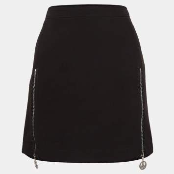 Pre Owned Moschino M05CHIN0 Jeans Black Stretch Crepe Zipper Detail Mini Skirt S