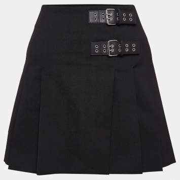 Pre Owned Moschino M05CHIN0 Black Pleated Buckle Detail Skirt M