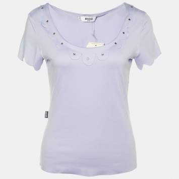 Pre Owned Moschino Jeans Purple Jersey Scallop Detail Top M