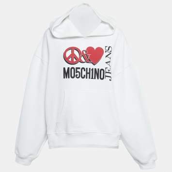 Pre Owned Moschino Mo5ch1no Jeans White Peace & Love Print Cotton Hoodie S
