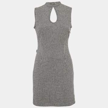 Pre Owned Moschino Jeans Black/White Houndstooth Wool Blend Mini Dress M