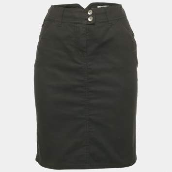 Pre Owned Moschino Jeans Black Cotton Logo Stud Detail Mini Skirt M