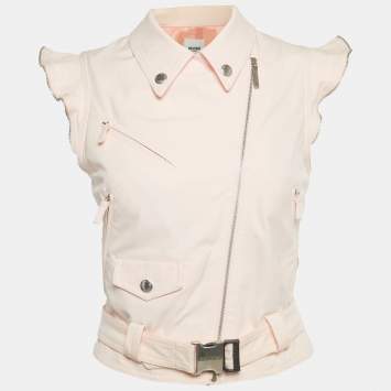 مملوكة مسبقًا جاكيت موسكينو جينز وردي من قطن مزيج نمط بايكر بدون أكمام مقاس صغير - سمول