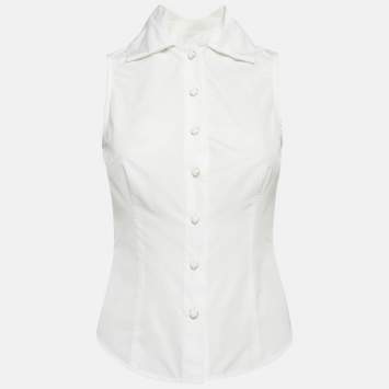 مملوكة مسبقًا Moschino Jeans White Poplin Sleeveless Fitted Shirt S