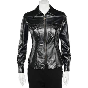 Pre Owned Moschino Jeans Black Coated Button Front Jacket S