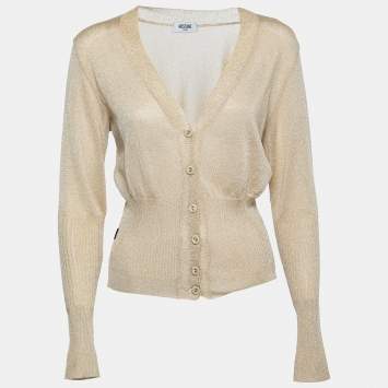 Pre Owned Moschino Jeans Gold Lurex Knit Buttoned Cardigan L