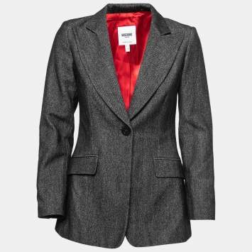 Pre Owned Moschino Jeans Dark Grey Patterned Wool & Cotton Blazer M