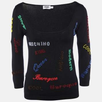 Pre Owned Moschino Jeans Black Embellished Silk Knit  Round Neck Jumper S