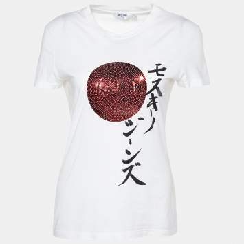 مملوكة مسبقًا Moschino Jeans White Embellished & Printed Cotton Knit T-Shirt M