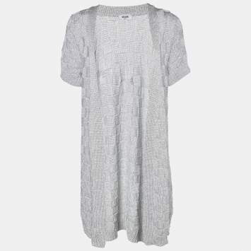 Pre Owned Moschino Jeans Silver Lurex Knit Open Front Cardigan L