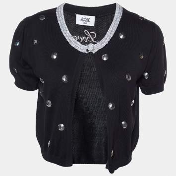Pre Owned Moschino Jeans Black Button Embellished Cotton Knit Shrug M