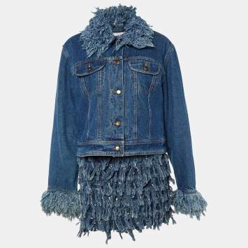 Pre Owned Moschino Jeans Blue Denim Frayed Detail Mini Dress & Jacket L