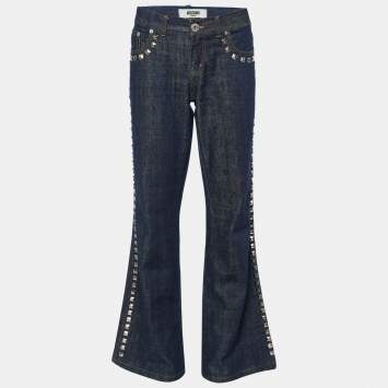 Moschino Jeans Navy Blue Denim Studded Wide Leg Jeans L