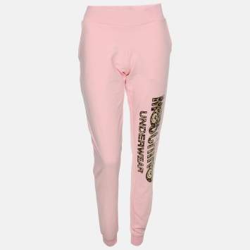 Pre Owned Moschino Pink Cotton Logo Underwear Jogger Pants S