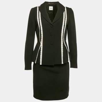 Moschino Black Lace Trim Crepe Jacket and Skirt M/S